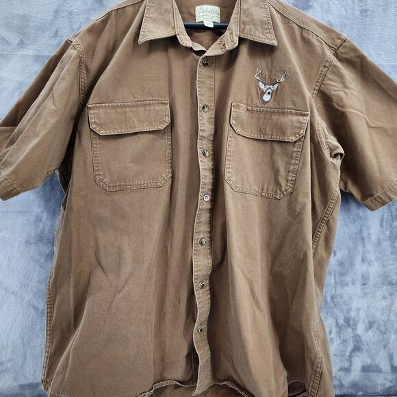 Cabela's XL Tall Stonewash Canvas button up Deer embroidered 100% cotton shirt - Picture 8 of 9